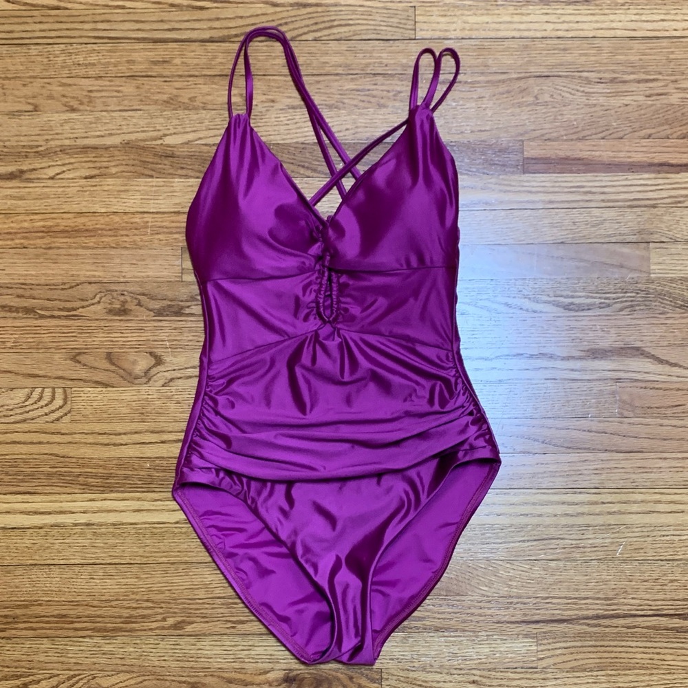 La Blanca swimsuit - shiny purple one piece bathing suit earth goddess purple